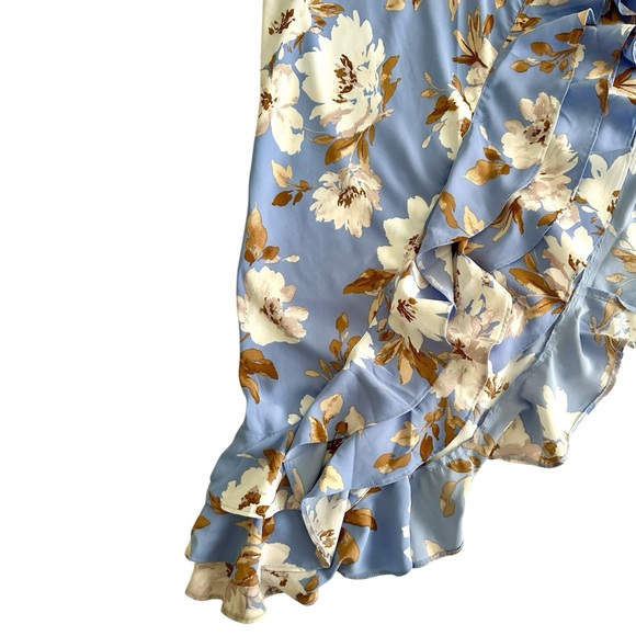 Abercrombie & Fitch Blue Floral Asymmetrical Ruffle Midi Dress | Size L - Picture 12 of 16